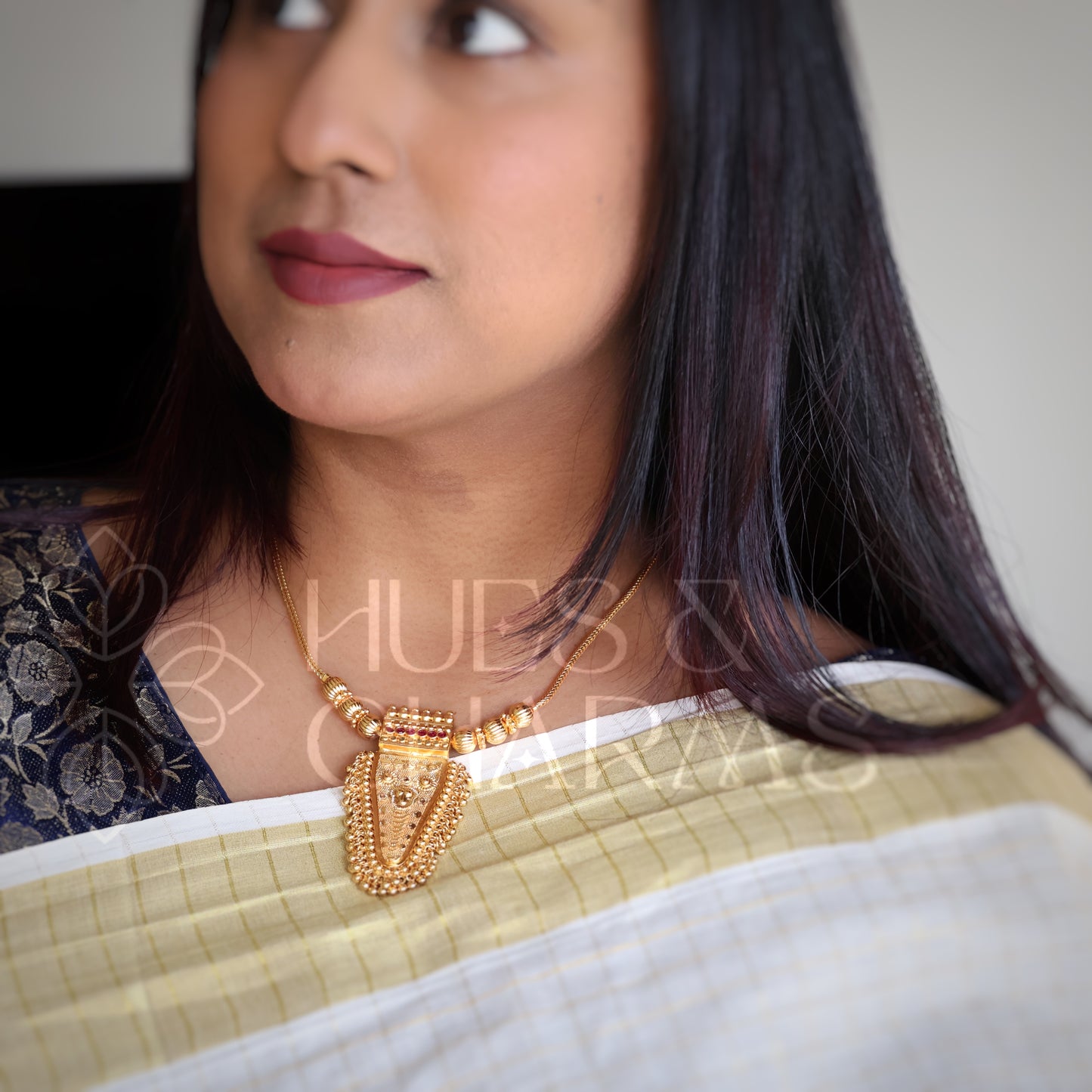 GOLD PLATED POORAM NETTIPATAM PENDANT NECKLACE | GOLD PLATED
