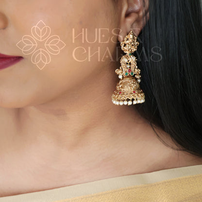GOLDEN SUVARNA DEVI JHUMKAS WITH PEARLS