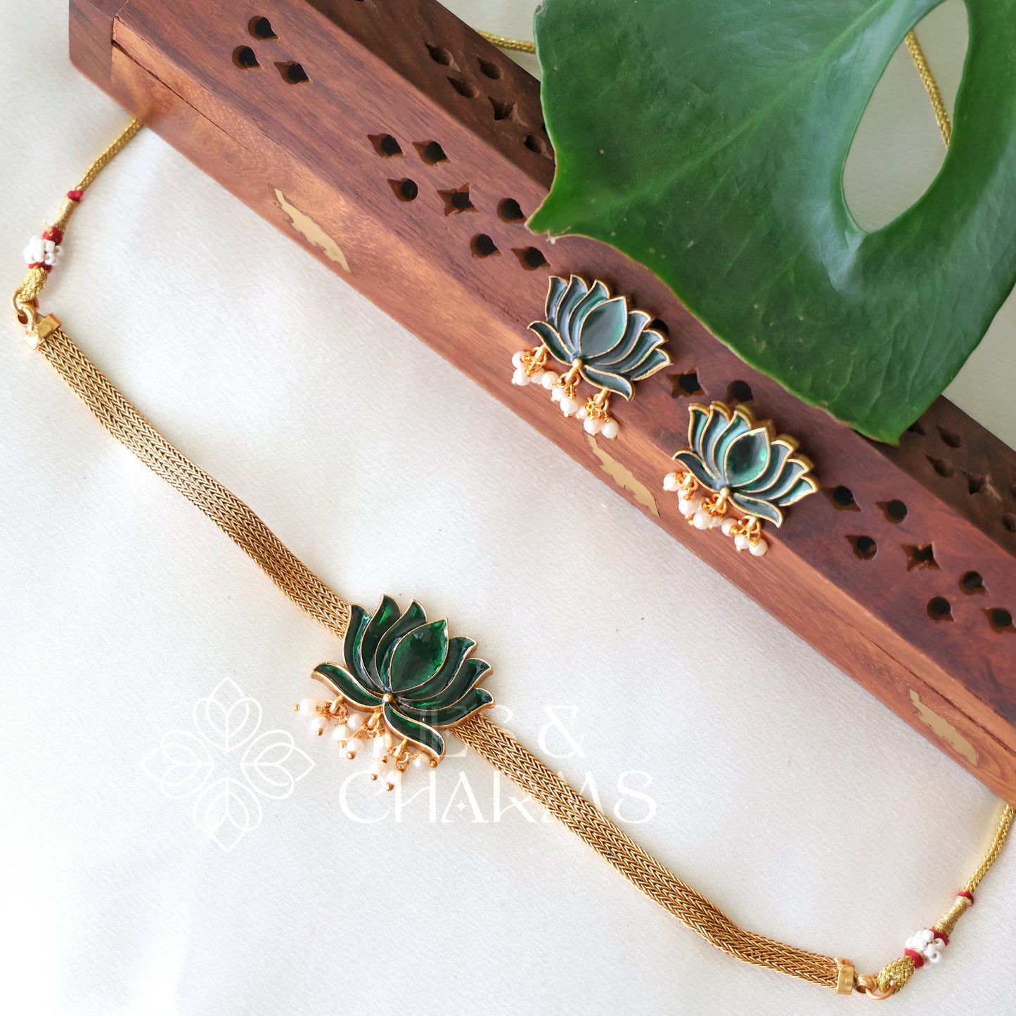 LOTUS ENAMEL GUTTAPUSALU CHOKER SET (Colours available)