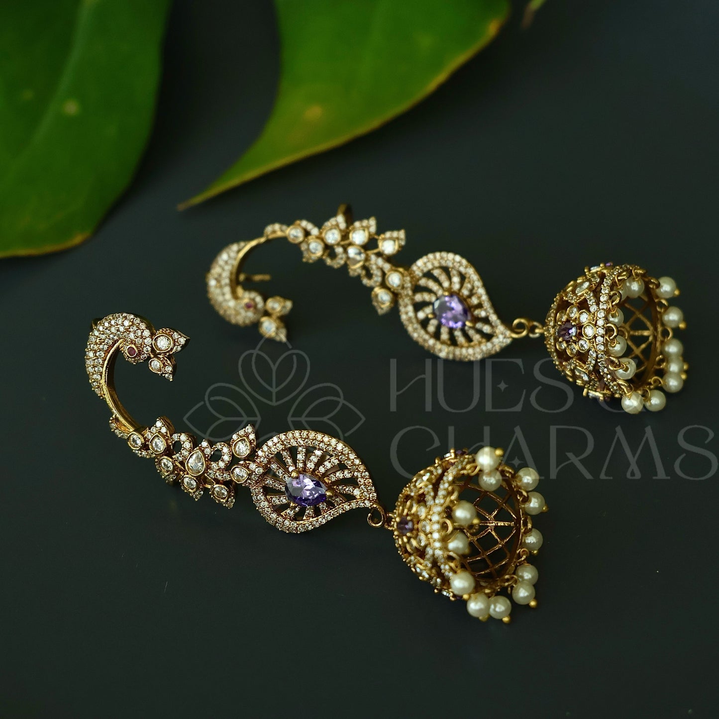STATEMENT MAYURA AD EAR CUFF JHUMKA WITH PEARLS ( Colours available)|Premium jewellery