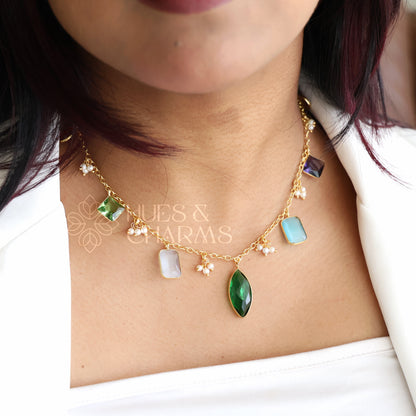 GOLDEN GLOSSY MULTI-CHARM NECKPIECE (COLOURS AVAILABLE)