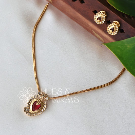GOLDEN SIMPLE PALAKKA PENDENT SHORT  NECKLACE SET (Colours available)