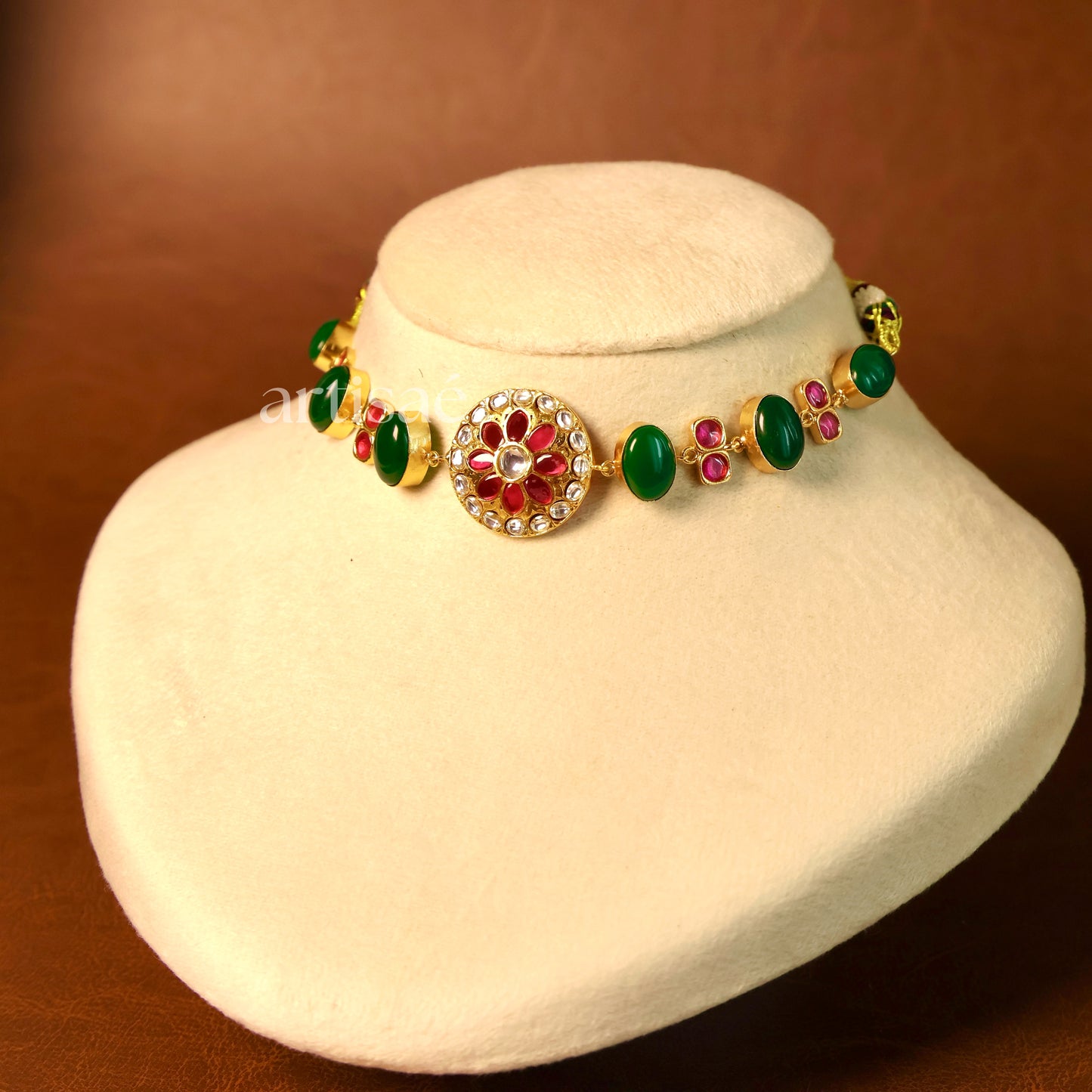 AMÉLIA NATURAL STONE CHOKER SET - GREEN ONYX