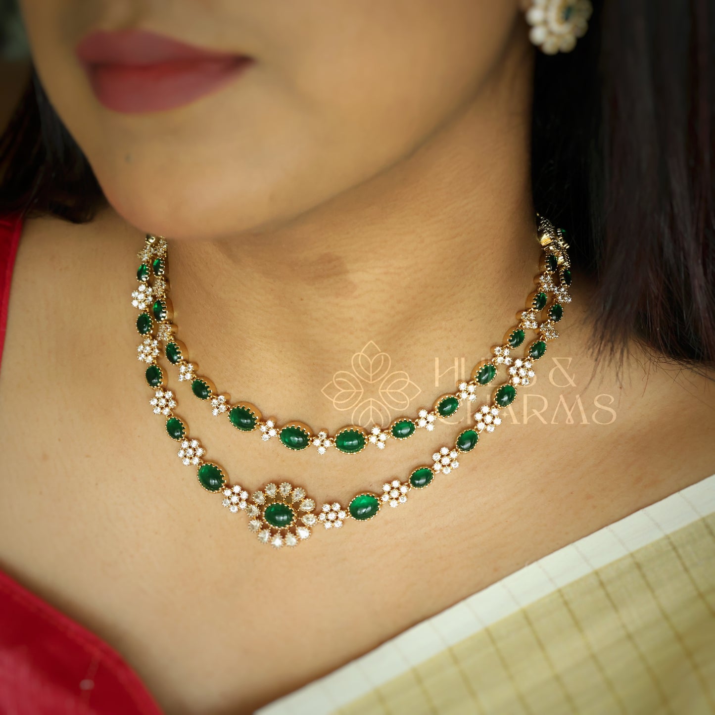 TWO LAYERED RATNA PUSHPA AD NECKLACE SET| Premium jewellery
