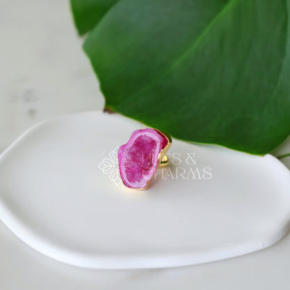 GOLDEN RAW AGATE STONE ADJUSTABLE RING