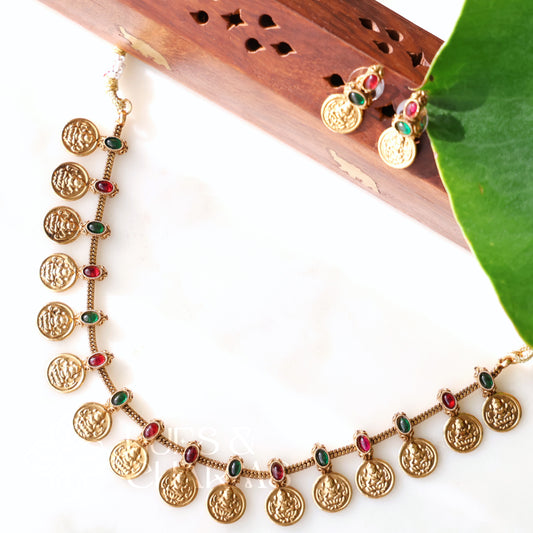 GOLDEN LAKSHMI COIN KEMP NECKLACE SET