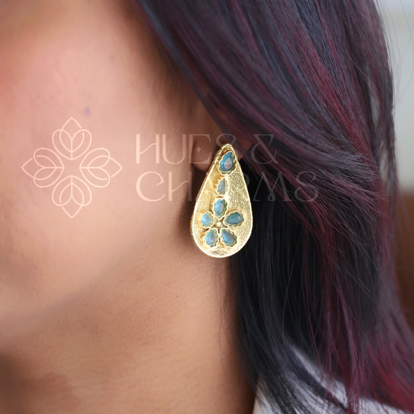 GOLDEN GLOSSY PETAL IVY DROP EARRINGS (COLOURS AVAILABLE)