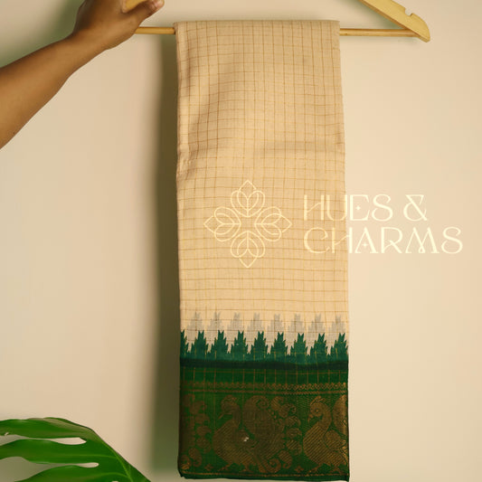 MADURAI SUNGUDI SAREE- GREEN (MUD WHITE COLOUR )
