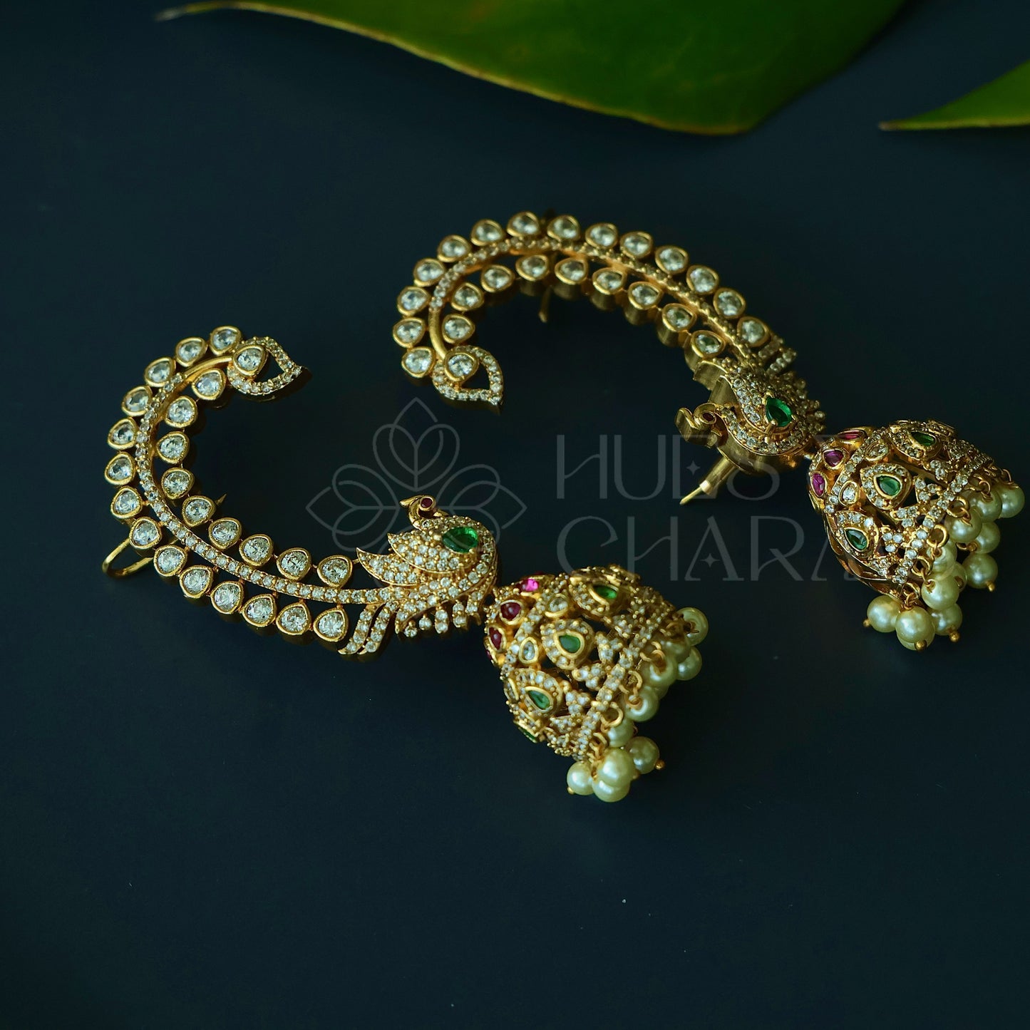GOLDEN RATNAMAYI AD EAR CUFF JHUMKA WITH PEARLS