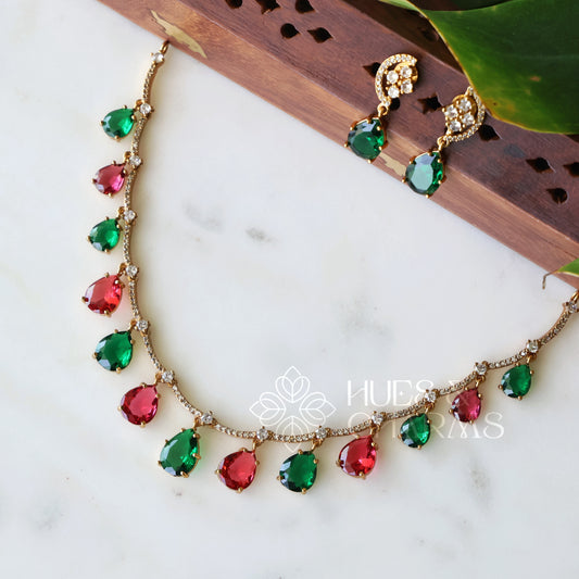 GOLDEN GLOSSY VELOURA DROP NECKLACE SET (COLOURS AVAILABLE)