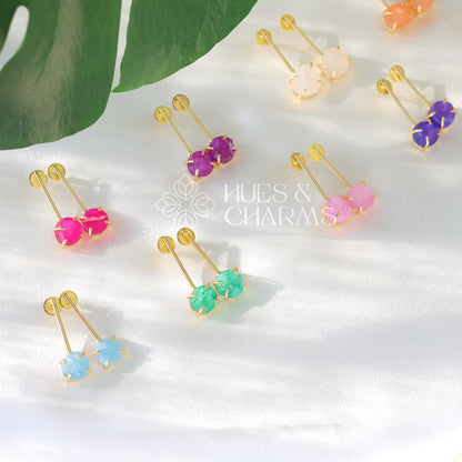 GOLDEN STICK EARRINGS WITH  RAW DYED STONE (COLOURS AVAILABLE)