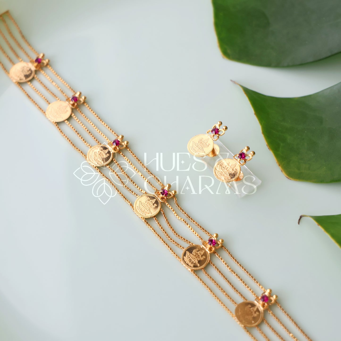TRADITIONAL KASHU LAKSHMI COIN CHOKER SET | GOLD PLATED