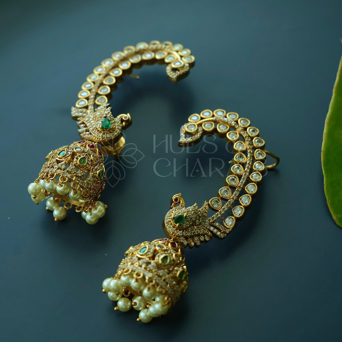 GOLDEN RATNAMAYI AD EAR CUFF JHUMKA WITH PEARLS