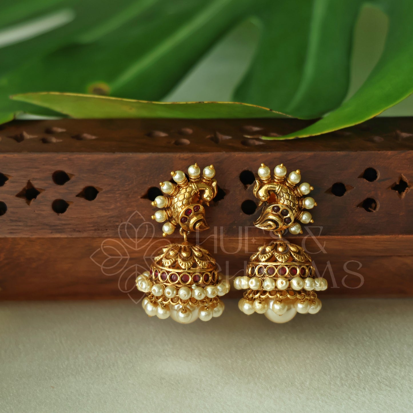 GOLDEN  MAYURMUKTA PEARL JHUMKA | PREMIUM JEWELLERY
