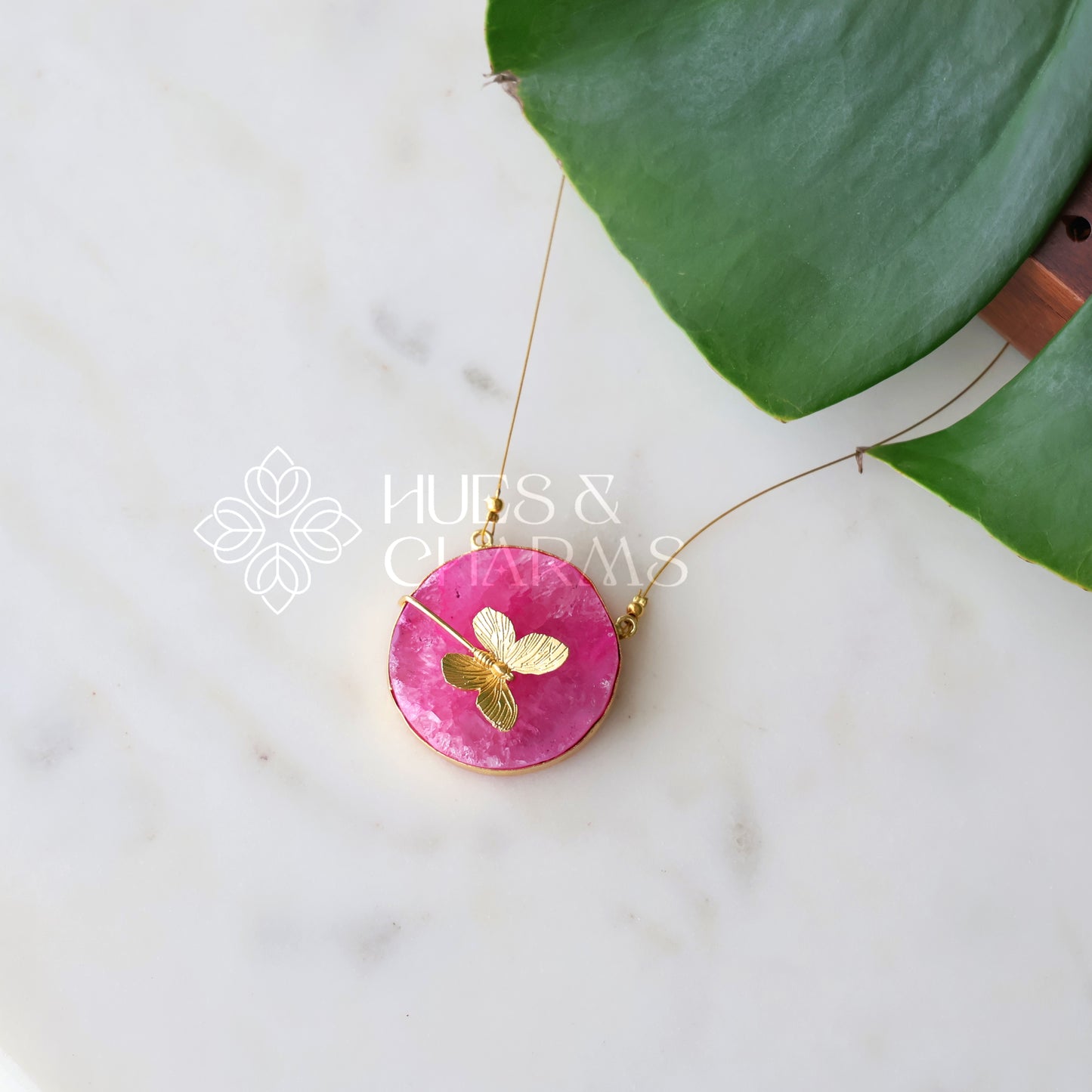 AGATE  STONE WITH BUTTERFLY X FLOATING NECKPIECE (COLOURS AVAILABLE)