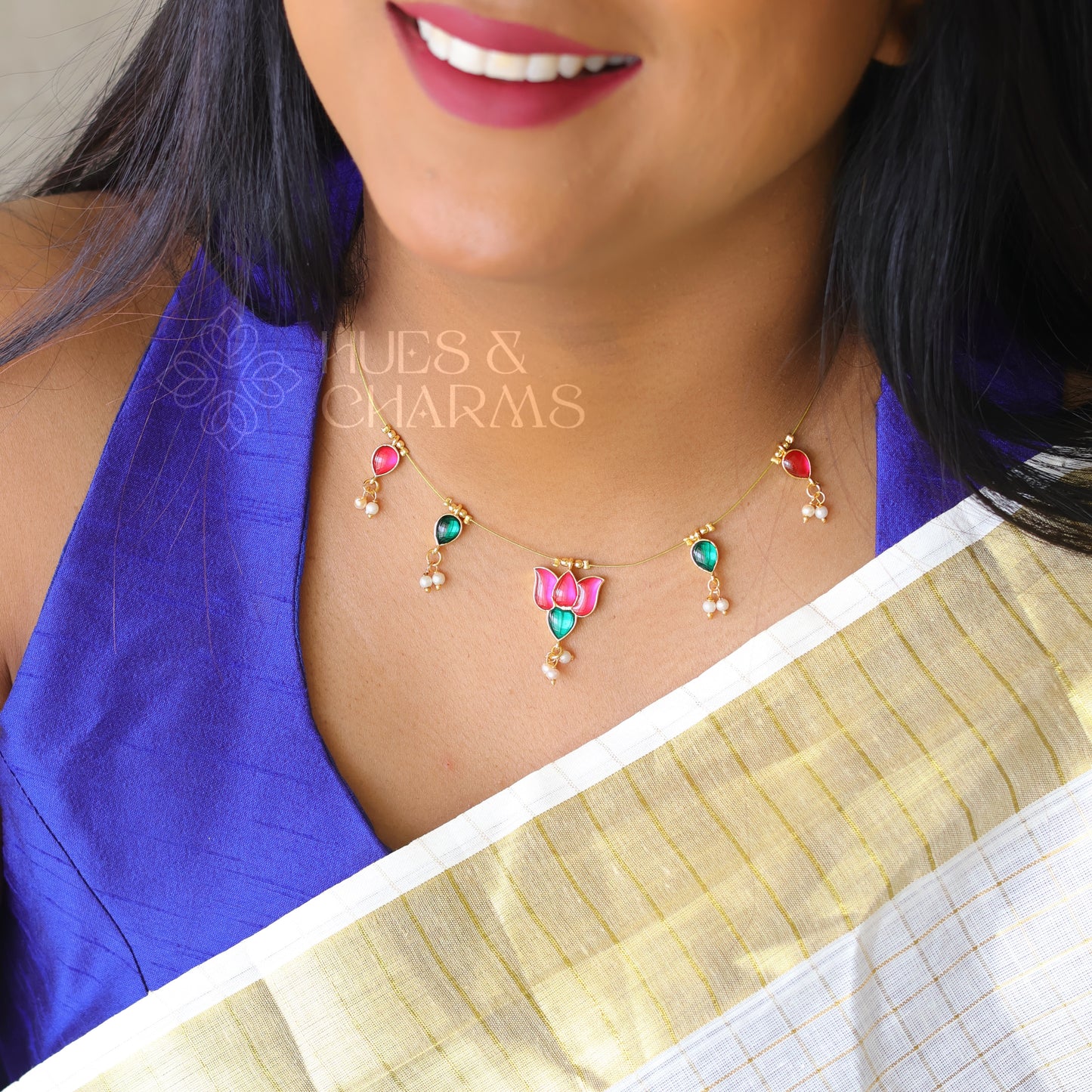 LOTUS FLOATING NECKPIECE - PINK & GREEN