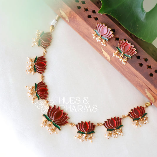 LOTUS ENAMEL GUTTAPUSALU NECKLACE SET(OPTIONS AVAILABLE)