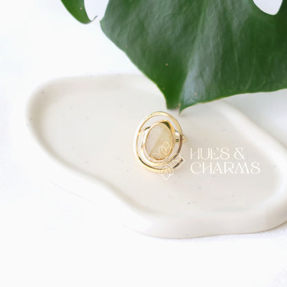 GOLDEN SPIRAL RAW STONE ADJUSTABLE RING (COLOURS AVAILABLE)