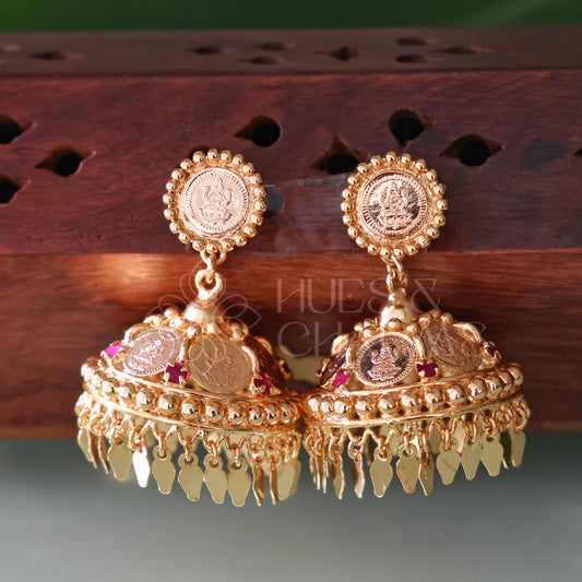 GOLDEN LAKSHMI COIN ELAKKATHALI JHUMKA (IDOL VERSION)| GOLD PLATED