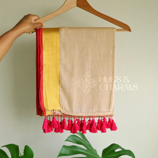 PURE MUL COTTON SAREE  - THAMARA (MUD WHITE)