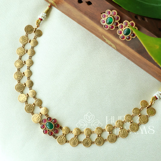 GOLDEN SOWBHAGYA LAKSHMI COIN CHOKER SET (Colours available)