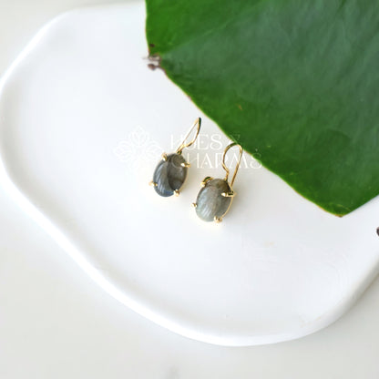 MINIMAL OVAL RAW STONE DROP EARRINGS (Colours available)