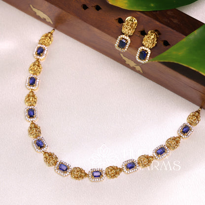 GOLDEN NAVARATNA LAKSHMI AD NECKLACE SET (Colours available)