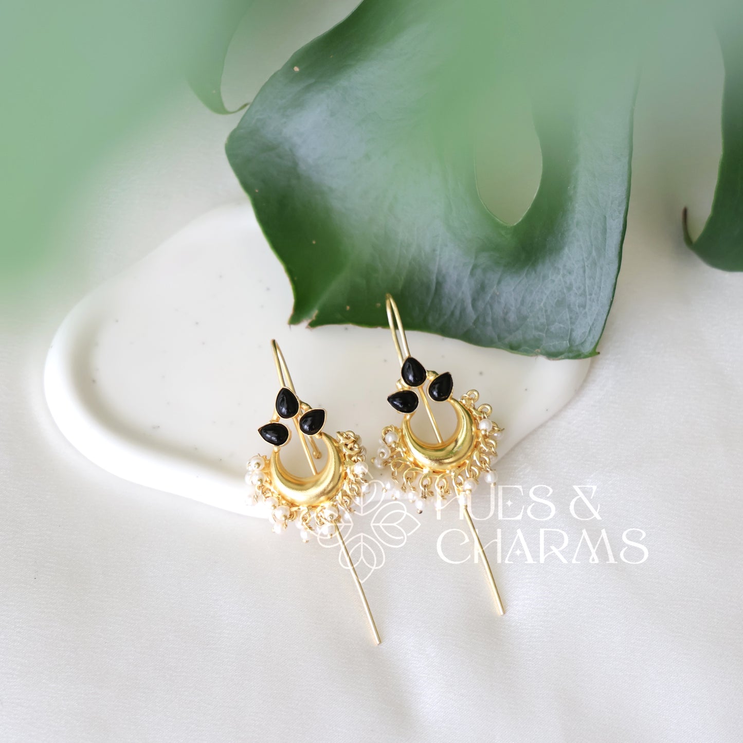 GOLDEN MOONFLOWER EAR CUFF WITH PEARLS (COLOURS AVAILABLE)