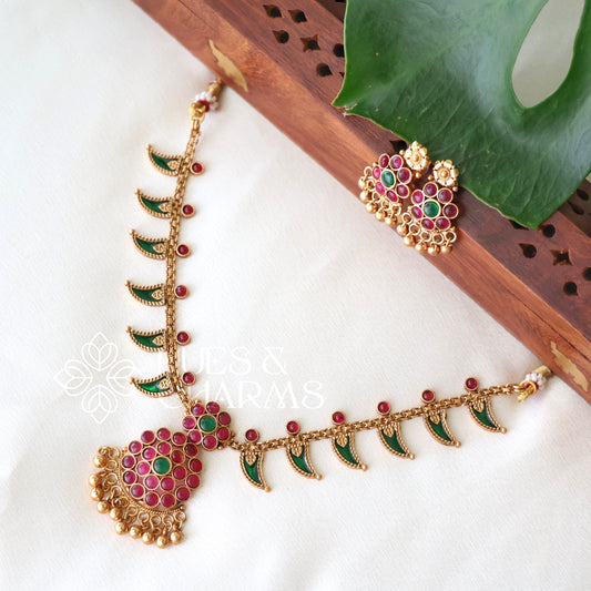 GOLDEN MANGA RATNAM NECKLACE SET (COLOURS AVAILABLE)
