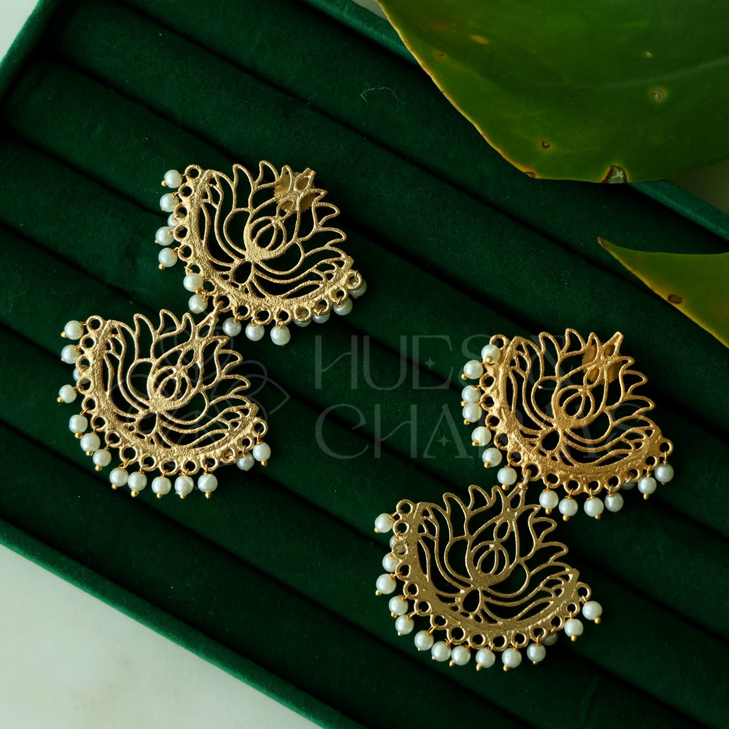 GOLDEN STATEMENT 2 LAYER PEARL LOTUS EARRINGS