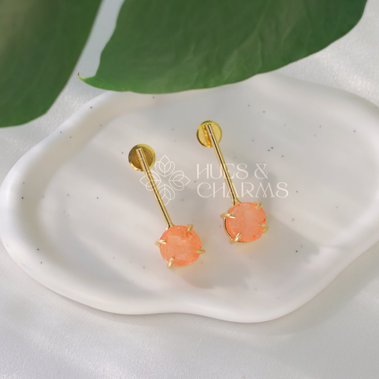 GOLDEN STICK EARRINGS WITH  RAW DYED STONE (COLOURS AVAILABLE)