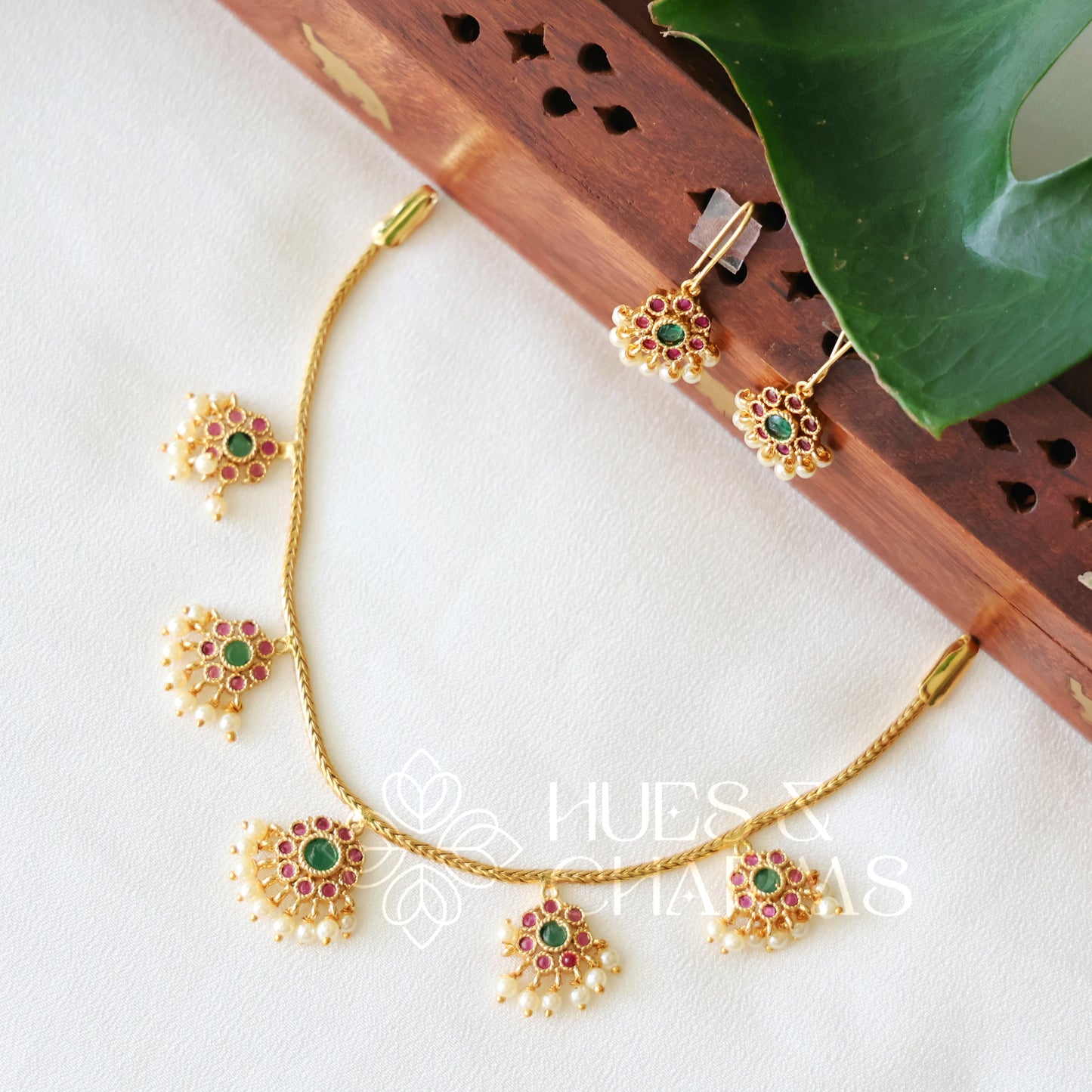 GOLDEN GULMOHAR DROPLET NECKLACE SET (COLOURS AVAILABLE)