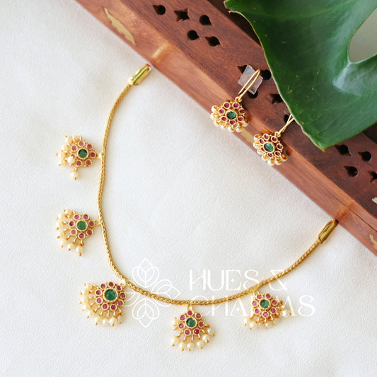 GOLDEN GULMOHAR DROPLET NECKLACE SET (COLOURS AVAILABLE)