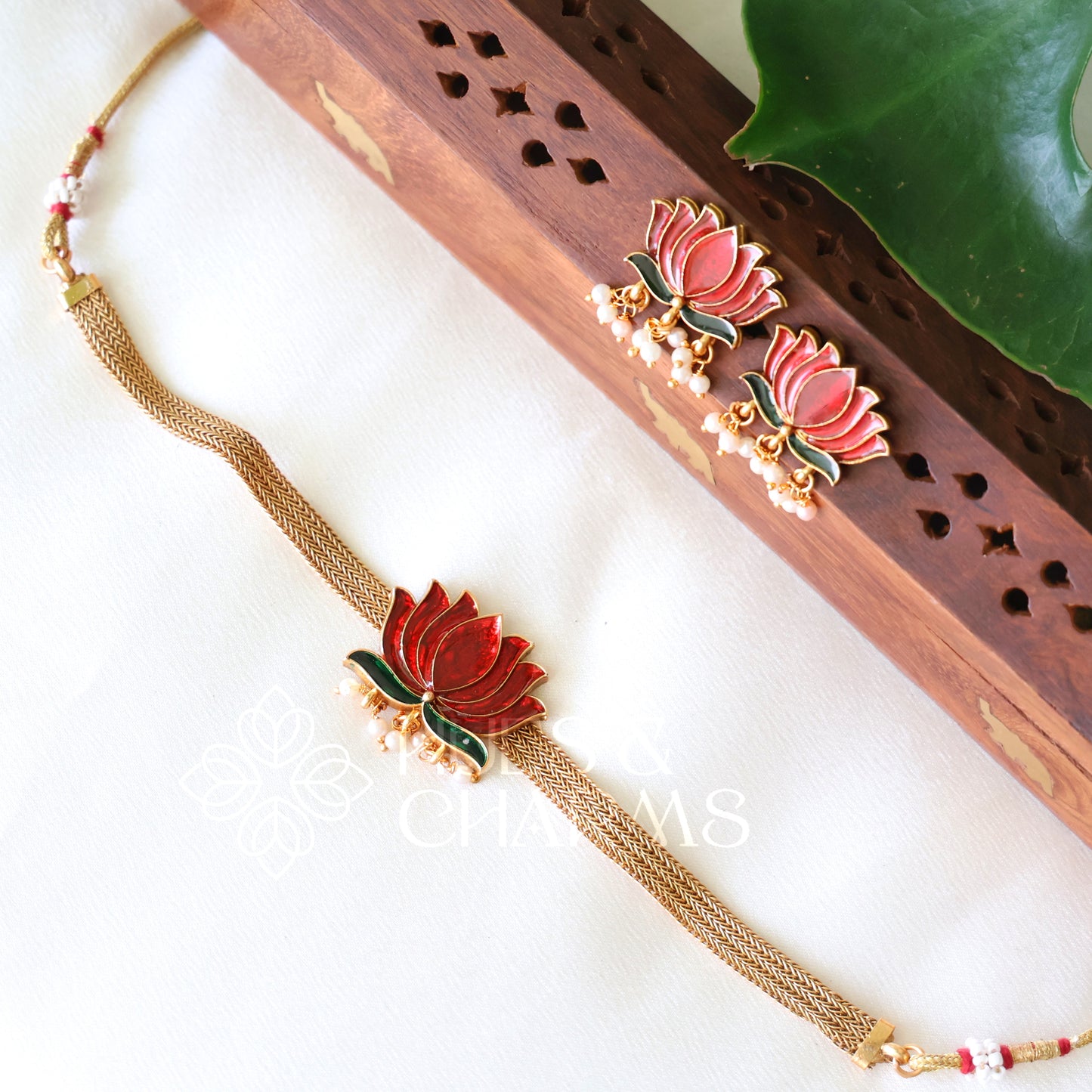 LOTUS ENAMEL GUTTAPUSALU CHOKER SET (Colours available)
