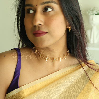 TRADITIONAL STATEMENT 3 LAYER SIMPLE ELAKKATHALI CHOKER SET | GOLD PLATED