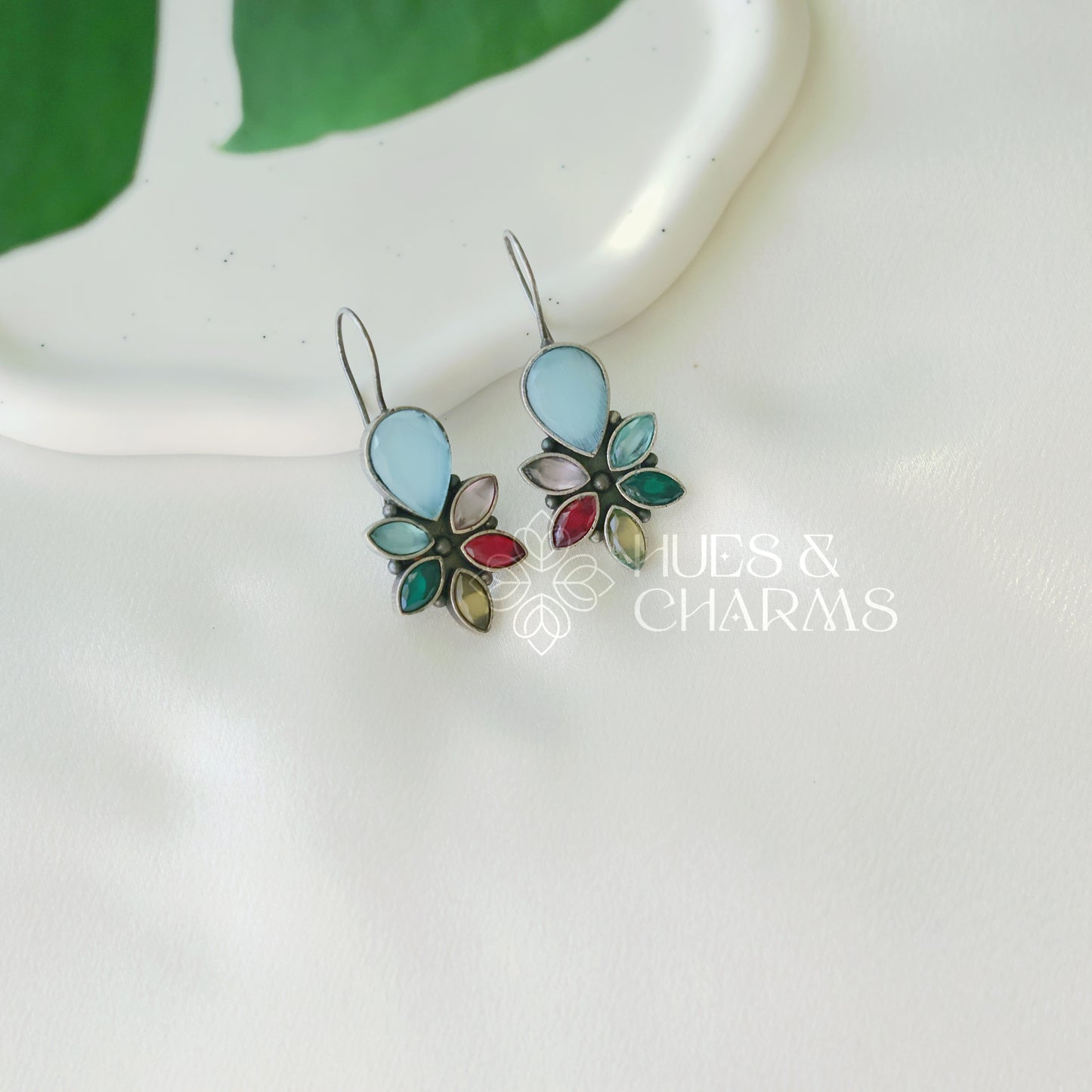 OXIDIZED LEAF DROP EARRINGS ( COLOURS AVAILABLE )