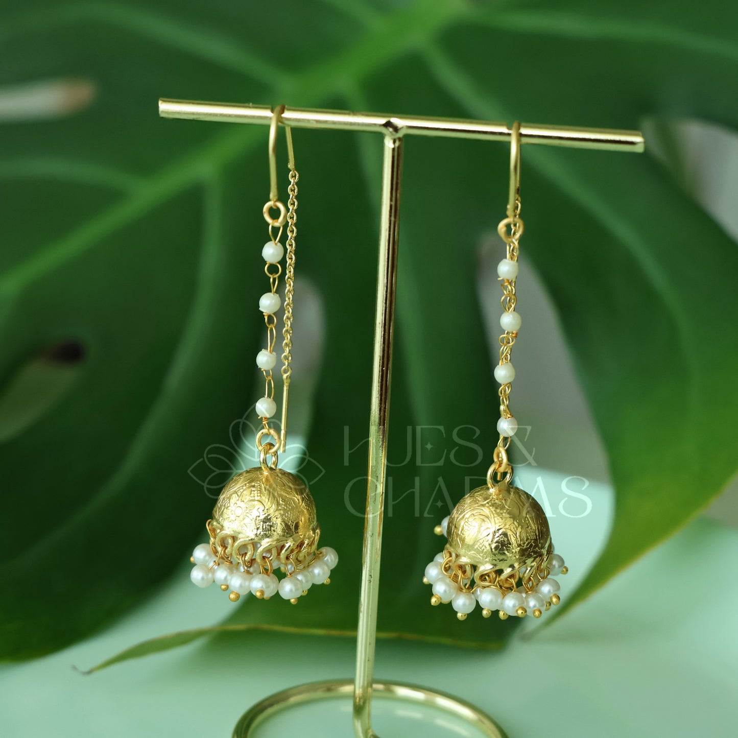 NEEDLE AND THREAD FLORAL EMBOSSED  PEARL JHUMKA EARRINGS