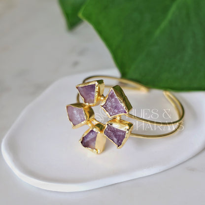 GOLDEN ELARA RAW STONE CUFF ADJUSTABLE BANGLE(COLOURS AVAILABLE)