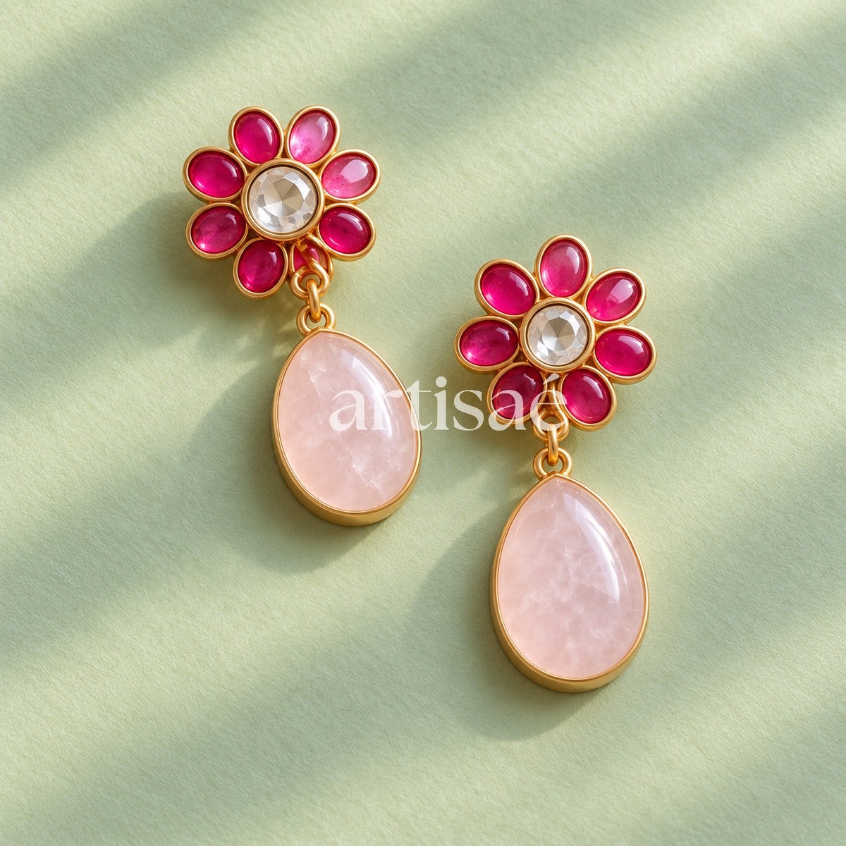 FLORA NATURAL STONE NECKLACE SET - ROSE QUARTZ