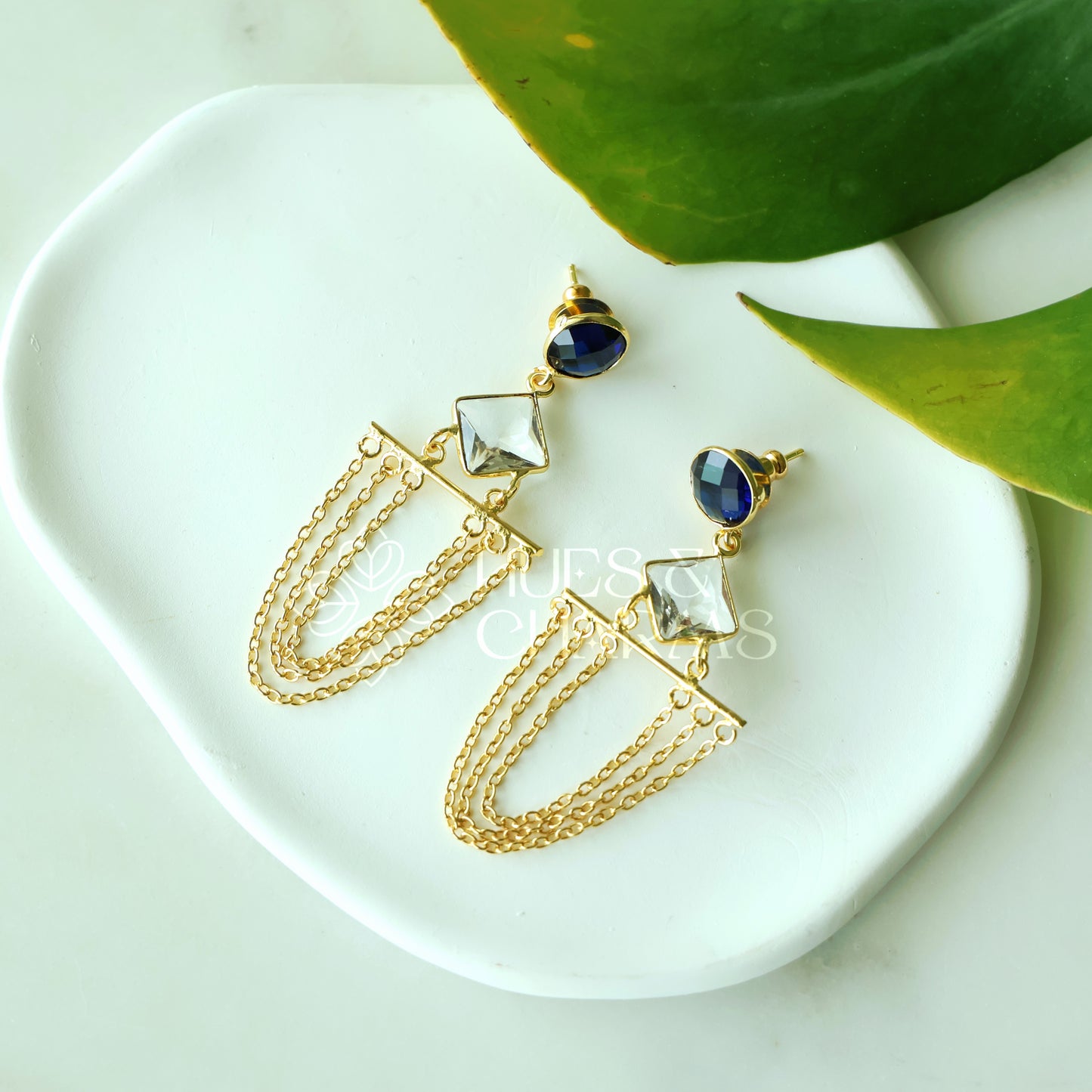 GOLDEN GLOSSY CHAINED ALLURE DANGLER EARRINGS (COLOURS AVAILABLE)