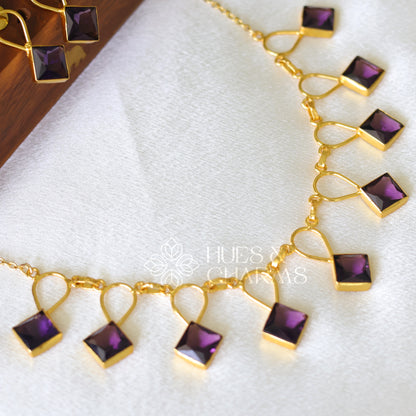 PURPLE GLOSSY DROP NECKLACE SET