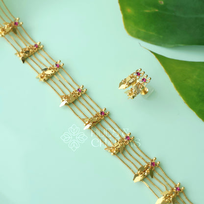 TRADITIONAL STATEMENT 5 LAYER RUBY ELAKKATHALI CHOKER SET | GOLD PLATED