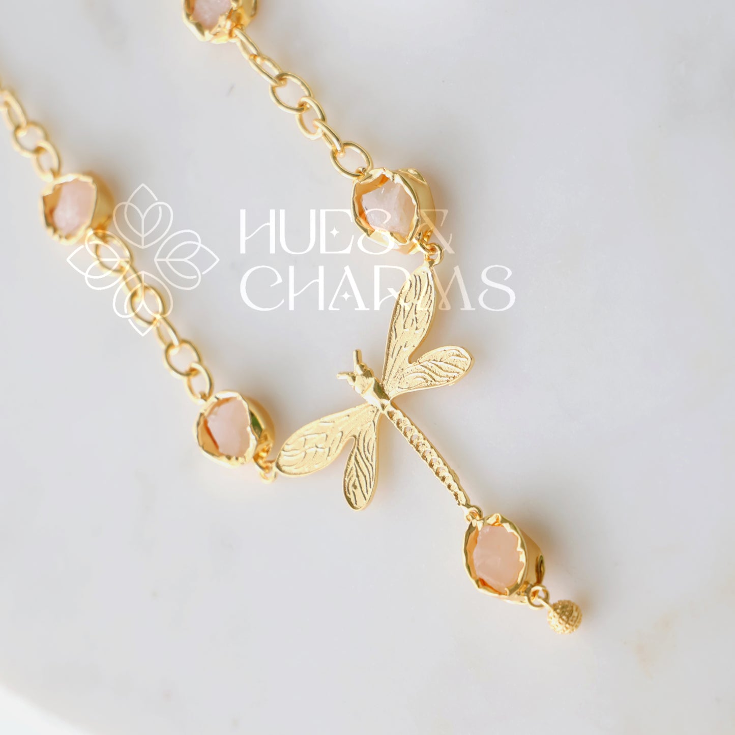 GOLDEN RAW STONE ENCHANTED DRAGONFLY NECKLACE SET (Colours available)