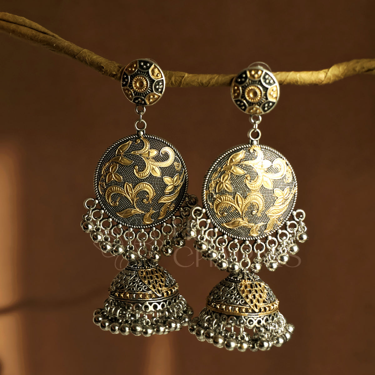 OXIDIZED DUAL TONE TARANGINI JHUMKA EARRINGS