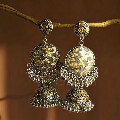 OXIDIZED DUAL TONE TARANGINI JHUMKA EARRINGS