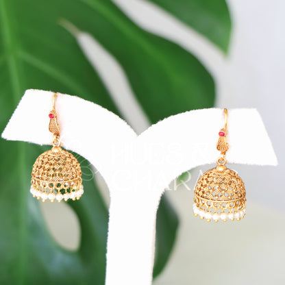GOLDEN SHRISHTI SIMPLE JHUMKA
 WITH PEARLS