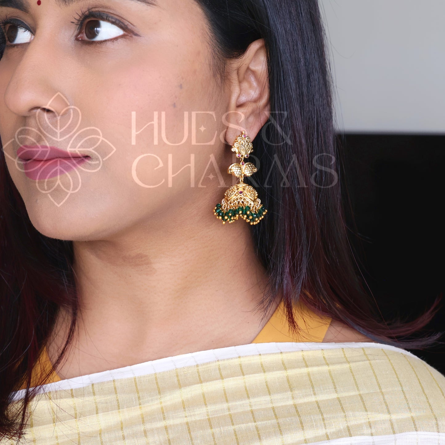 TRADITIONAL VAMIKA GREEN BEADED JHUMKA | PREMIUM JEWELLERY