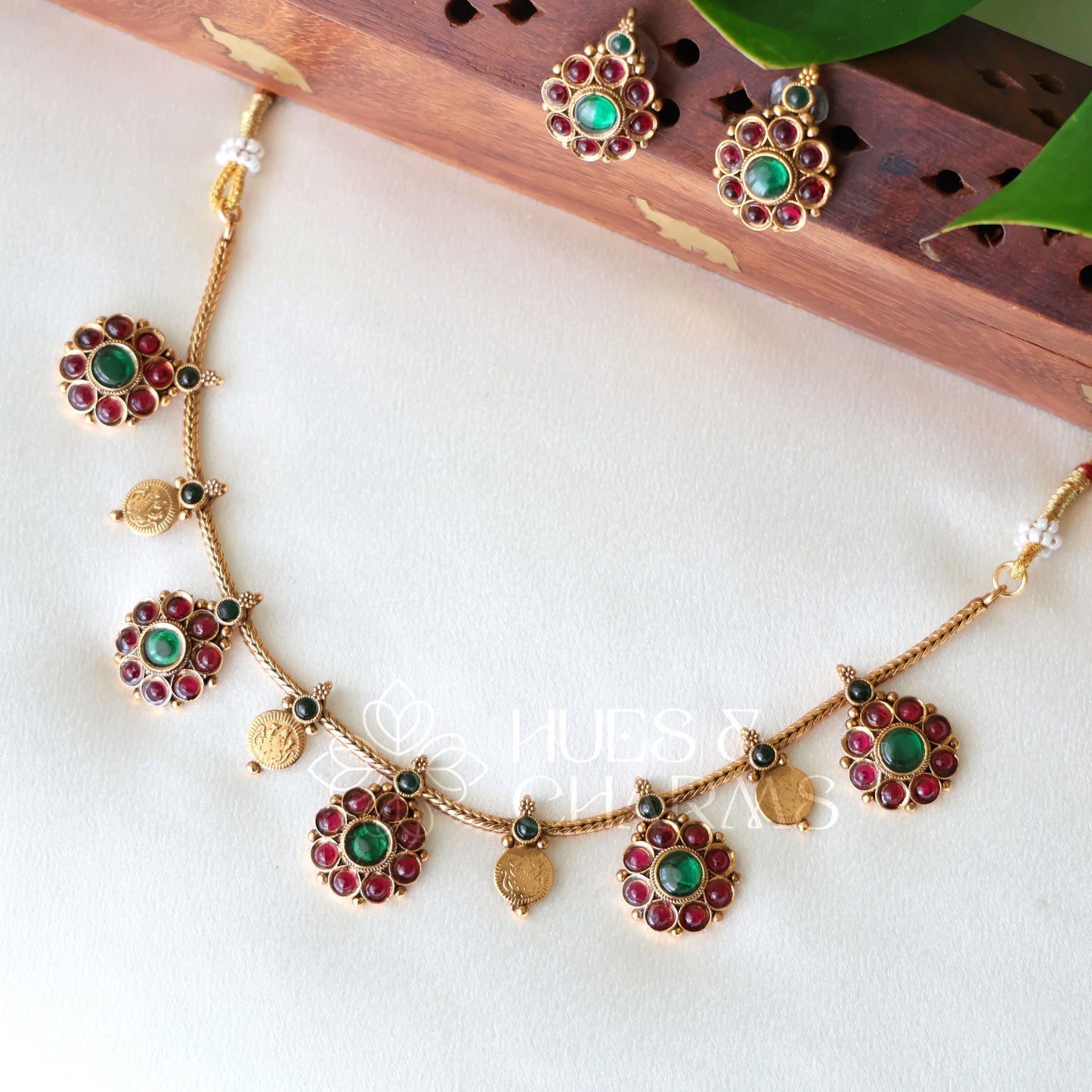 TRADITIONAL LAKSHMI COIN FLORAL NECKLACE SET