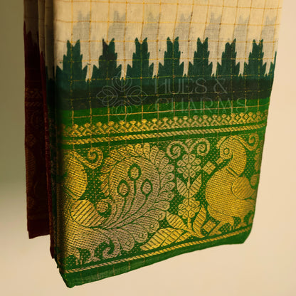 MADURAI SUNGUDI GANGA JAMUNA BORDERED SAREE (MUD WHITE COLOUR )