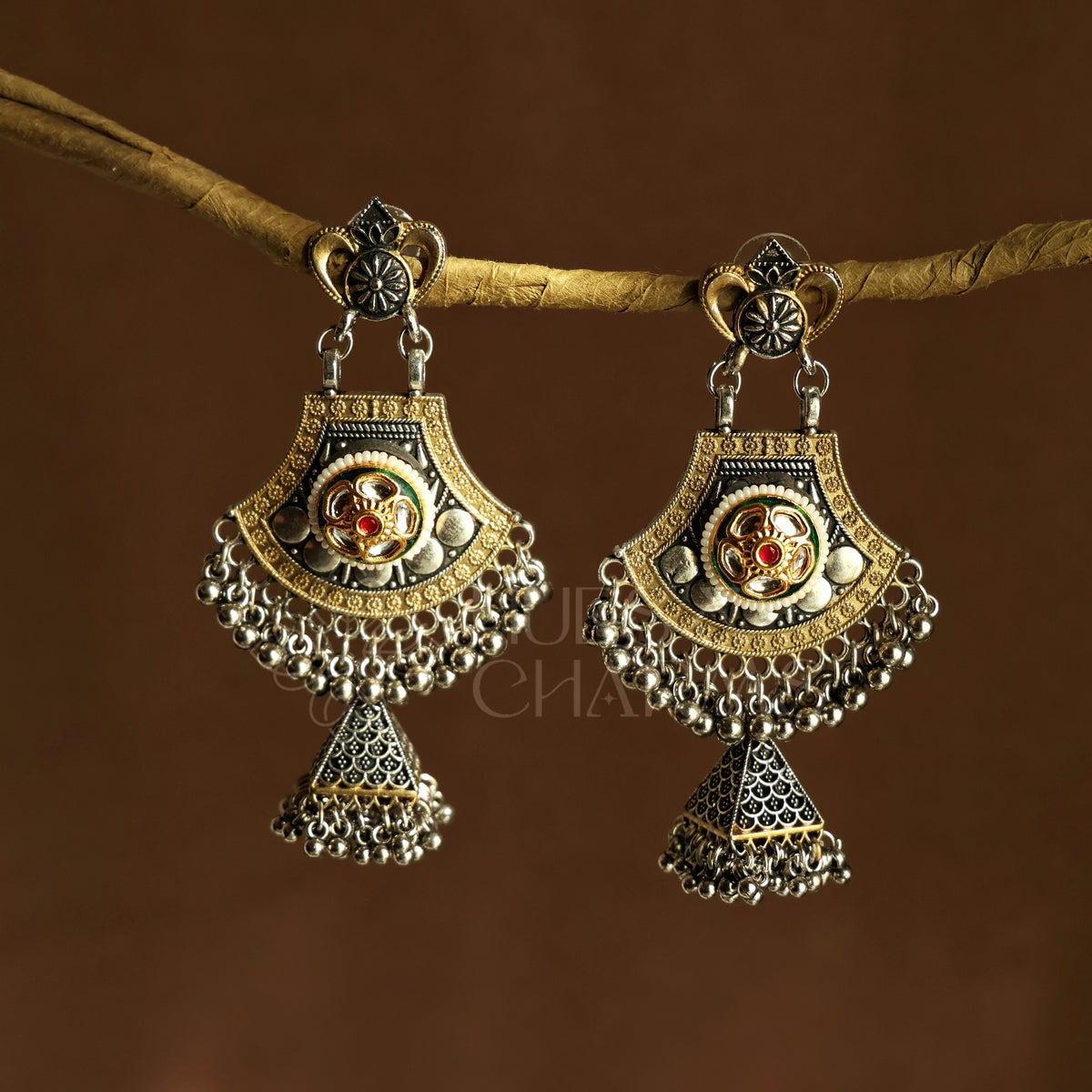 OXIDIZED DUAL TONE SURMAYI JHUMKA EARRINGS